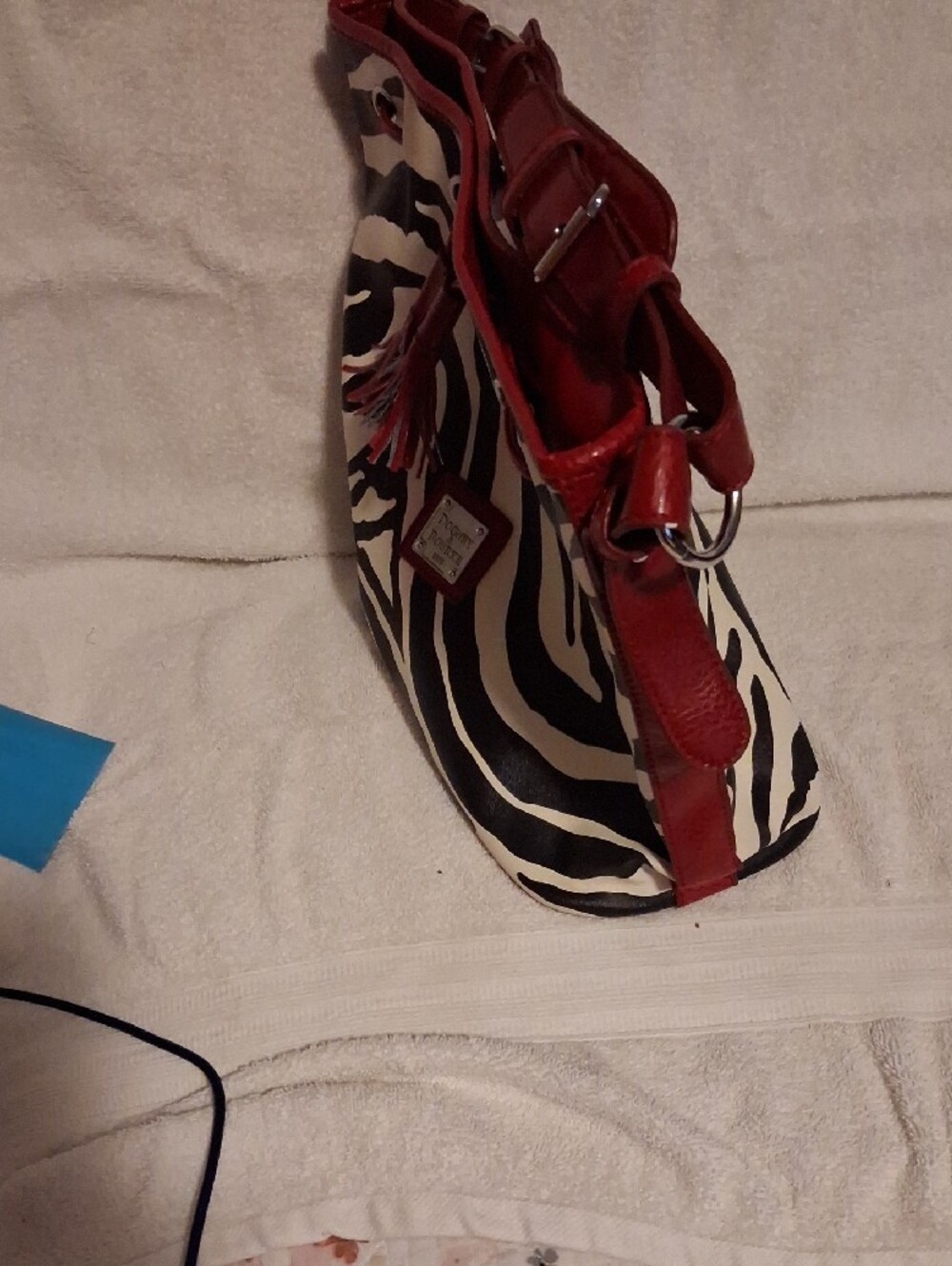 Dooney & Bourke Black and Cream Zebra-Print Shoulder Bag with Red Trim - Picture 5 of 14